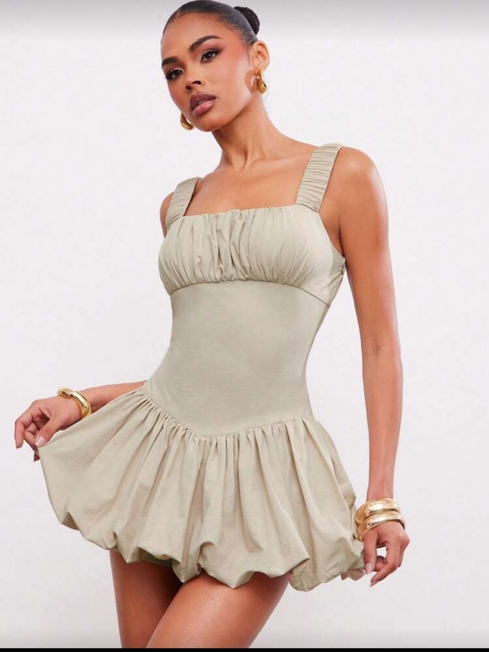Sleeveless Ruched Bust Mini Dress in Sage